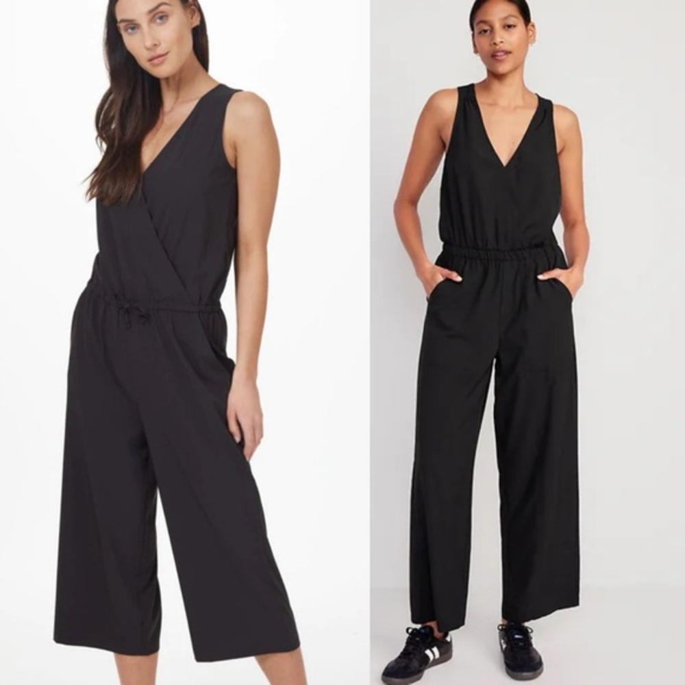 daily ritual black jumpsuit pockets V-neck sleeveless women medium cropped